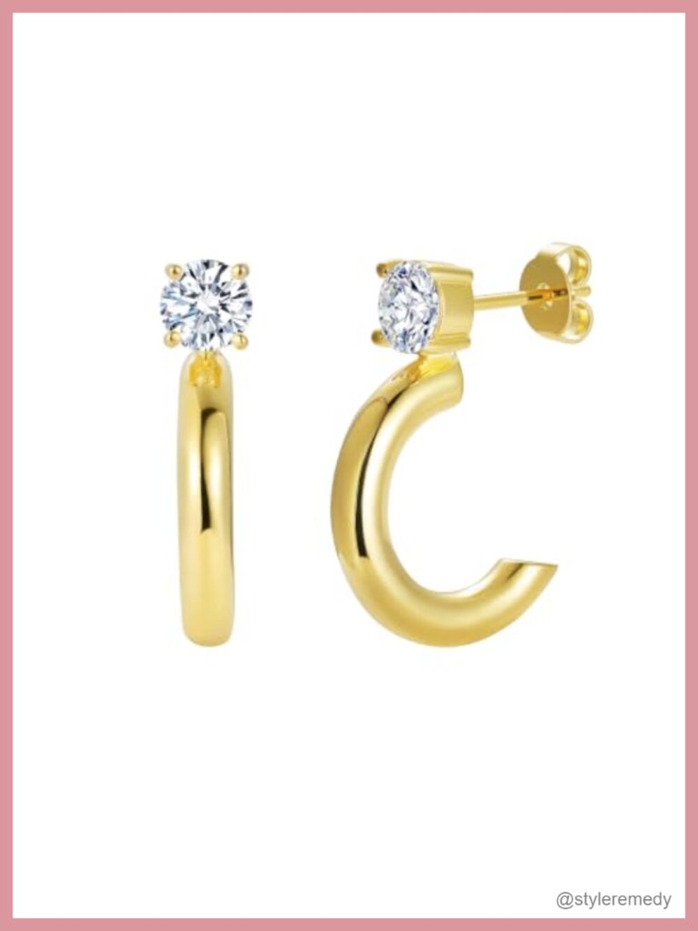 14K Gold Filled Chunky Moissanite C Shaped Hoop Earrings Lightweight